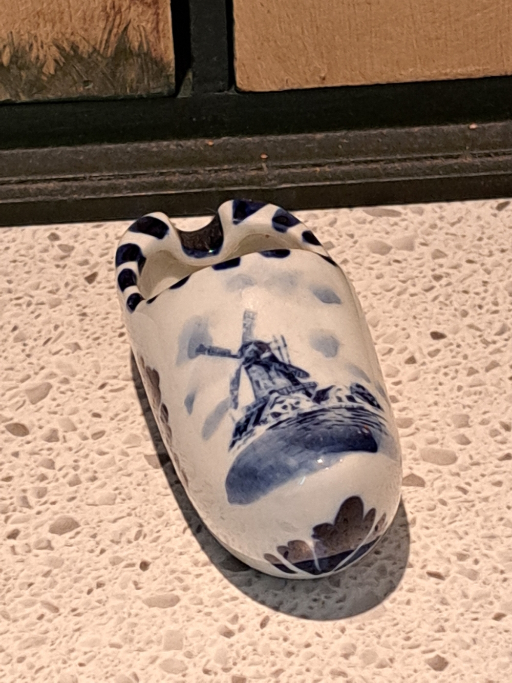 Hand-Painted Blue and White Shoe Ashtray - Ceramic Windmill Motif